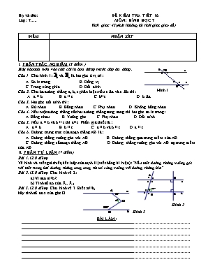 Đề kiểm tra tiết 16 môn Hình học Lớp 7 (Có đáp án)